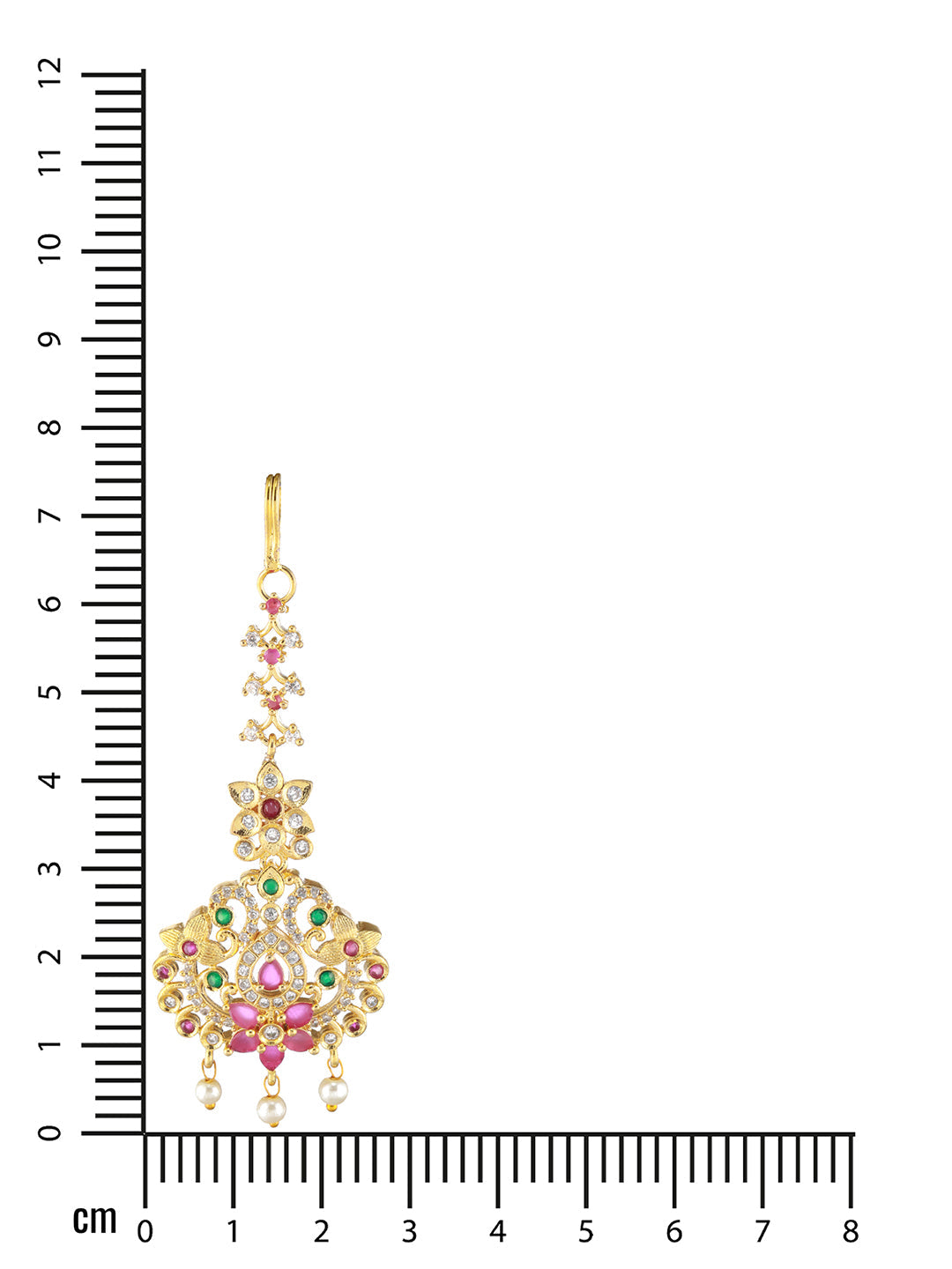 Jazz And Sizzle Gold-Plated Maroon & Green American Diamond-Studded & Beaded Handcrafted Maang tikka