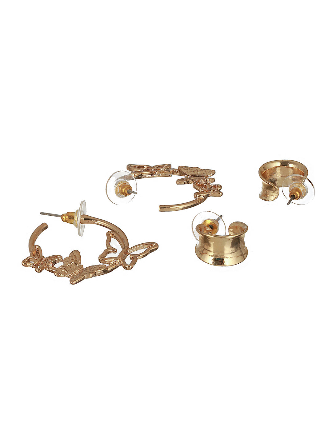 Set Of 2 Gold-Toned Butterfly Shaped Half Hoop Earrings