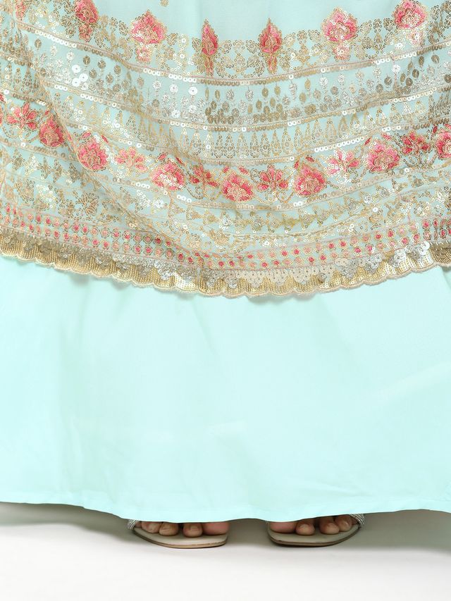 Bollywood Vogue Ready To Wear Pink N Blue Embroidered Georgette Gown
