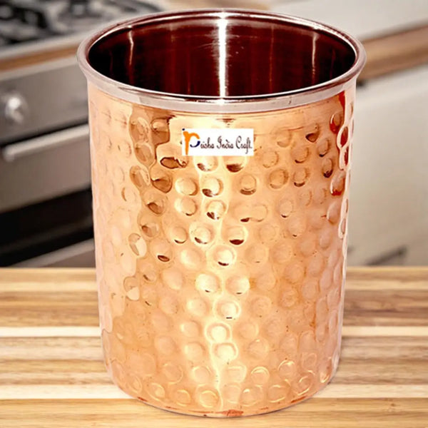 Hammered design steel copper glass tumbler (250ml) | PRISHA INDIA CRAFT Prisha India Craft