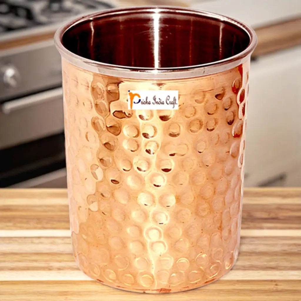 Hammered design steel copper glass tumbler (250ml) | PRISHA INDIA CRAFT Prisha India Craft