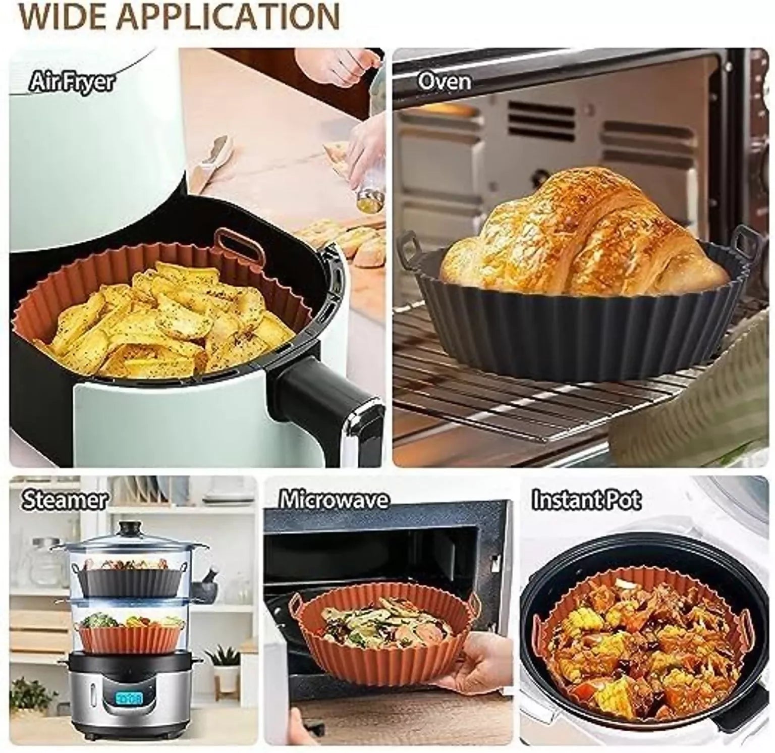 Reusable Silicone Air Fryer Liners Set of 2 – Non-Stick Basket with Handles Bindal