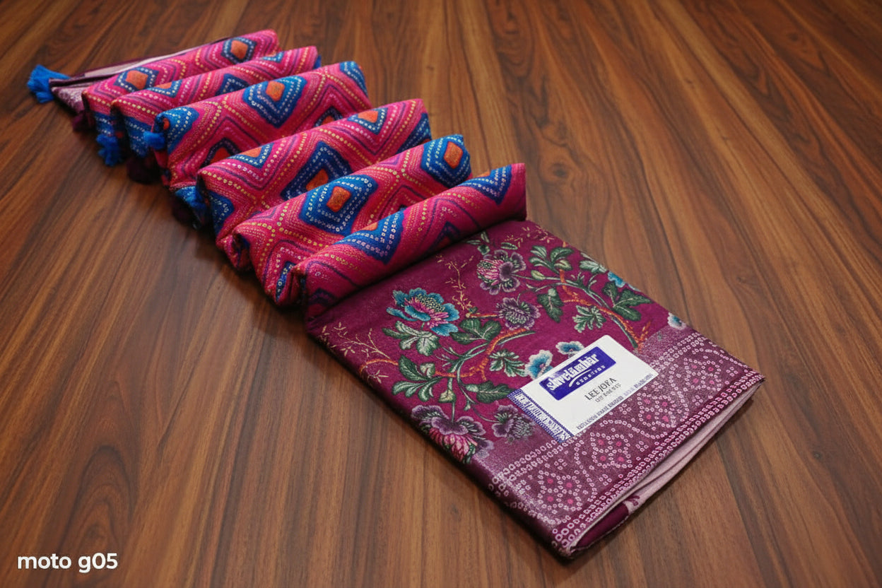 Ruby Loom Linen Cotton Saree with Geometric Pallu & Floral Border Kalyani silks and sarees