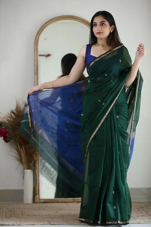 AXONIT Lightweight Cotton Saree with Zari Butti – Ideal for Daily & Festive Wear