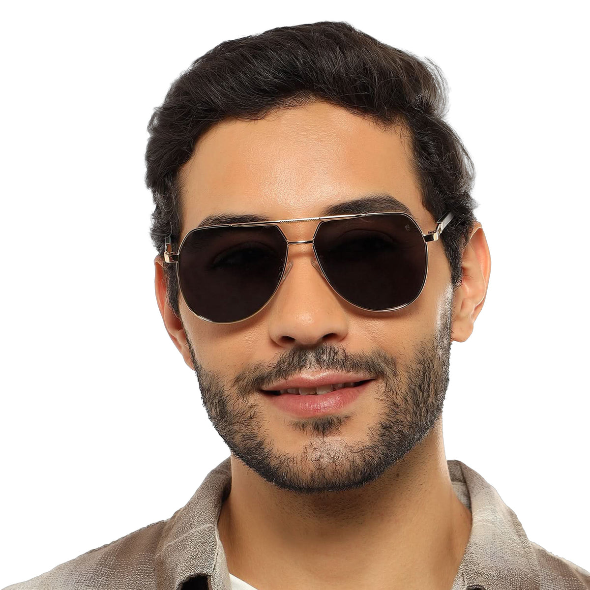 Eyejack Golden Aviator Sunglasses for Men and Women - worn by a male model (image 1)