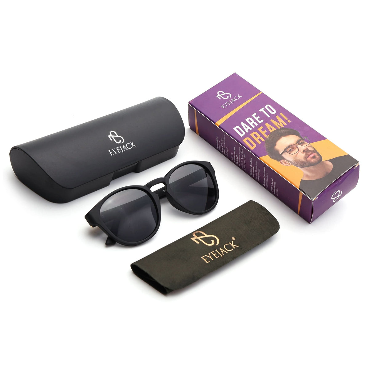Eyejack Black Round Sunglasses for Men and Women - Style 1047 - detail view