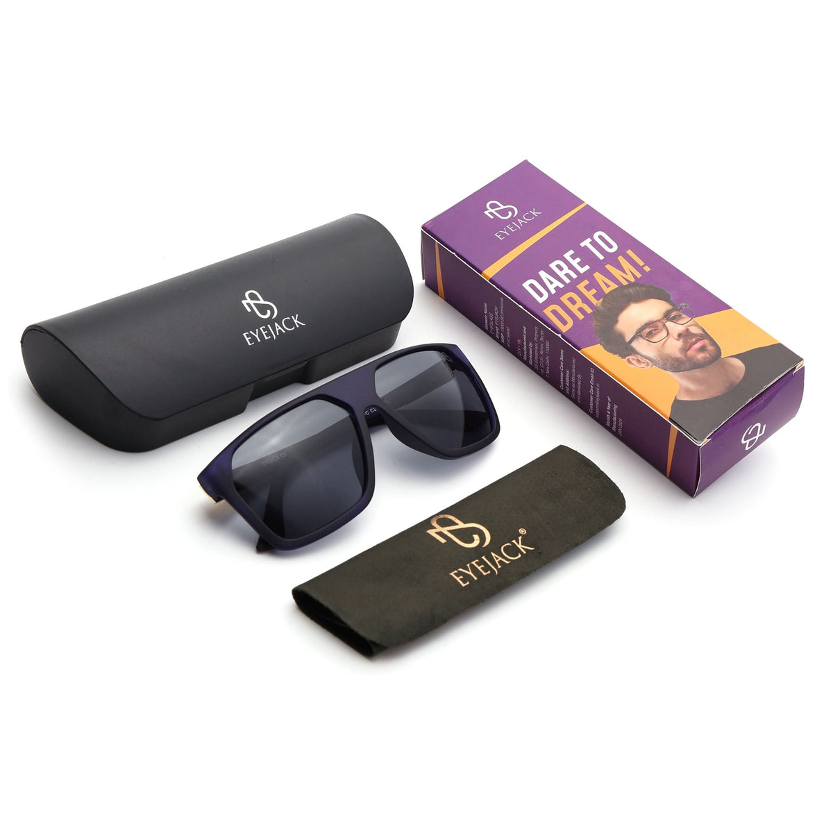 Eyejack Blue Wayfarer Sunglasses for Men and Women - Style 1051 - detail view