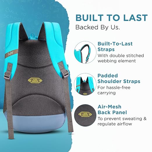 Skybags Stash Blue 38 Liters Casual Backpack for Boys and Girls | 3 Compartments, Quick Access Pocket, Organizer | Perfect for School & Travel - Unisex HalfPe - FW -TPT