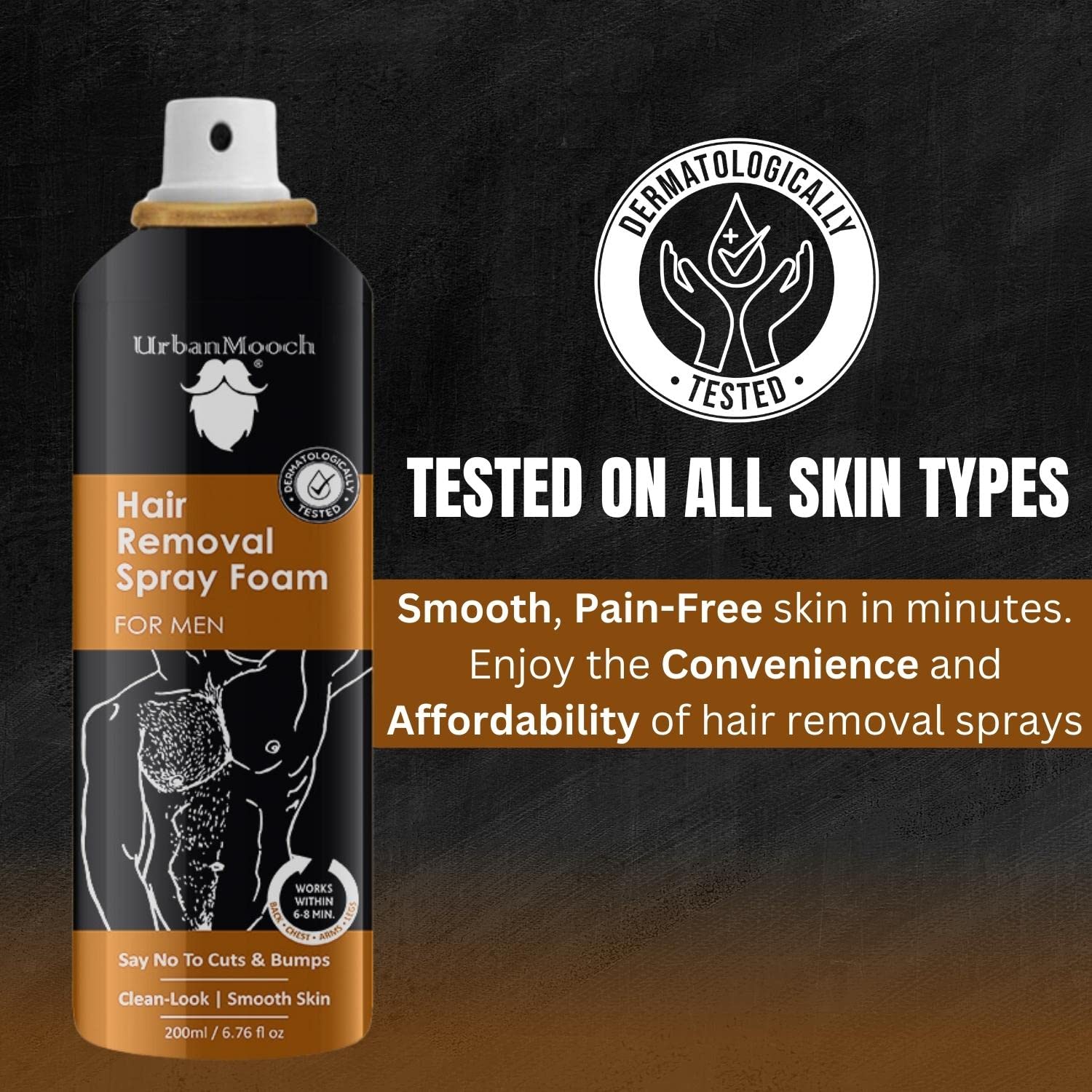 UrbanMooch Hair Removal Cream Spray for Men | Painless Hair Removal Cream Spray For Chest, Arms, Legs & Under Arms | Wipe Off Hair Removal Spray For Men, 200ml Lohiya Retails