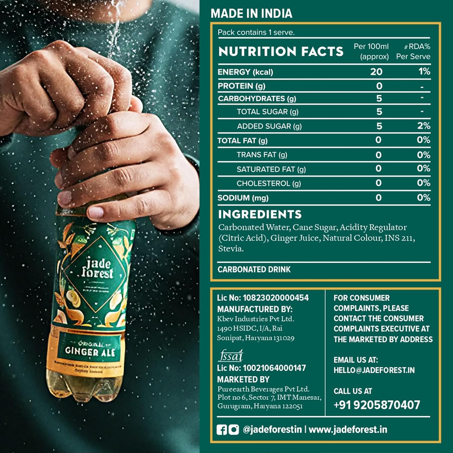 Jade Forest Premium Ginger Ale 250 ML Pack of 6 – Low Calorie Sparkling Ginger Drink | No Artificial Sweeteners or Flavours | Refreshing Ready-to-Drink Beverage