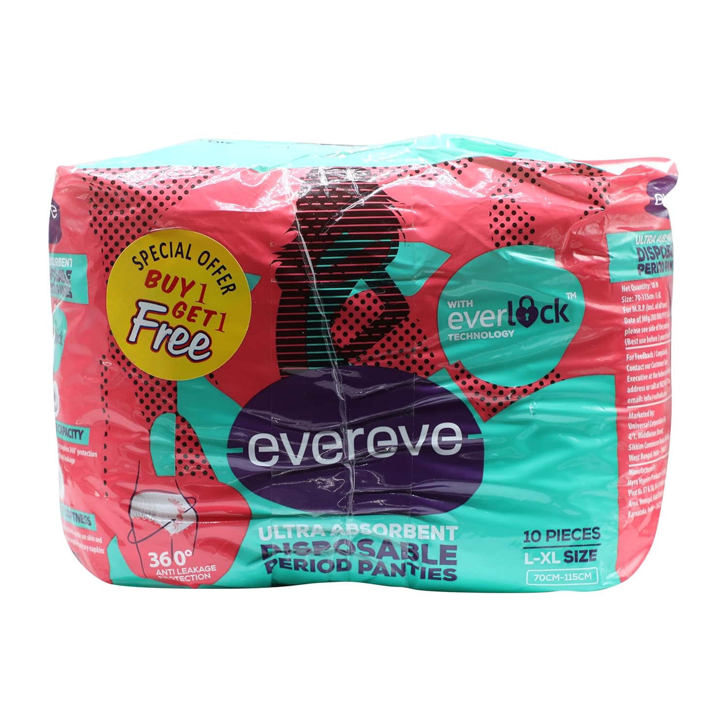 Evereve Ultra Absorbent Disposable Period Panties (L-Xl Size), 10 Piece Pack (Buy 1 Get 1),Women