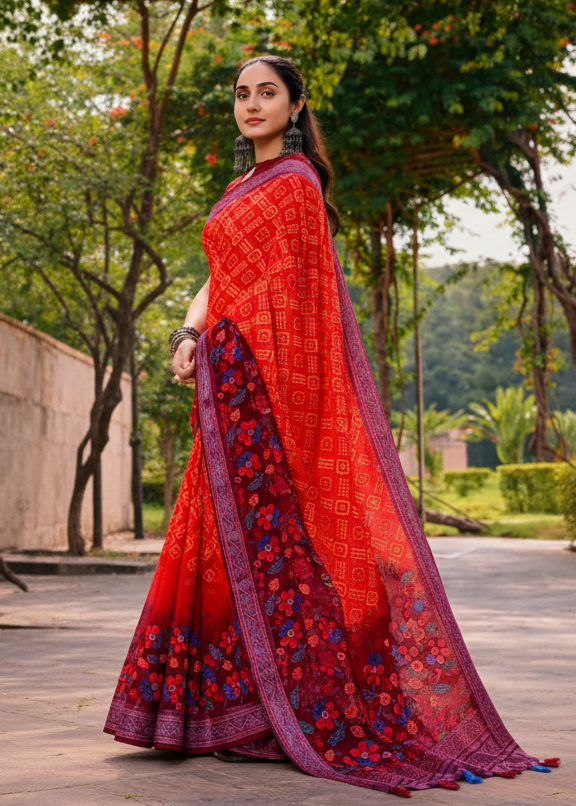 Graceful Linen Cotton Printed Saree with Classic Bandhani-Inspired Design Kalyani silks and sarees