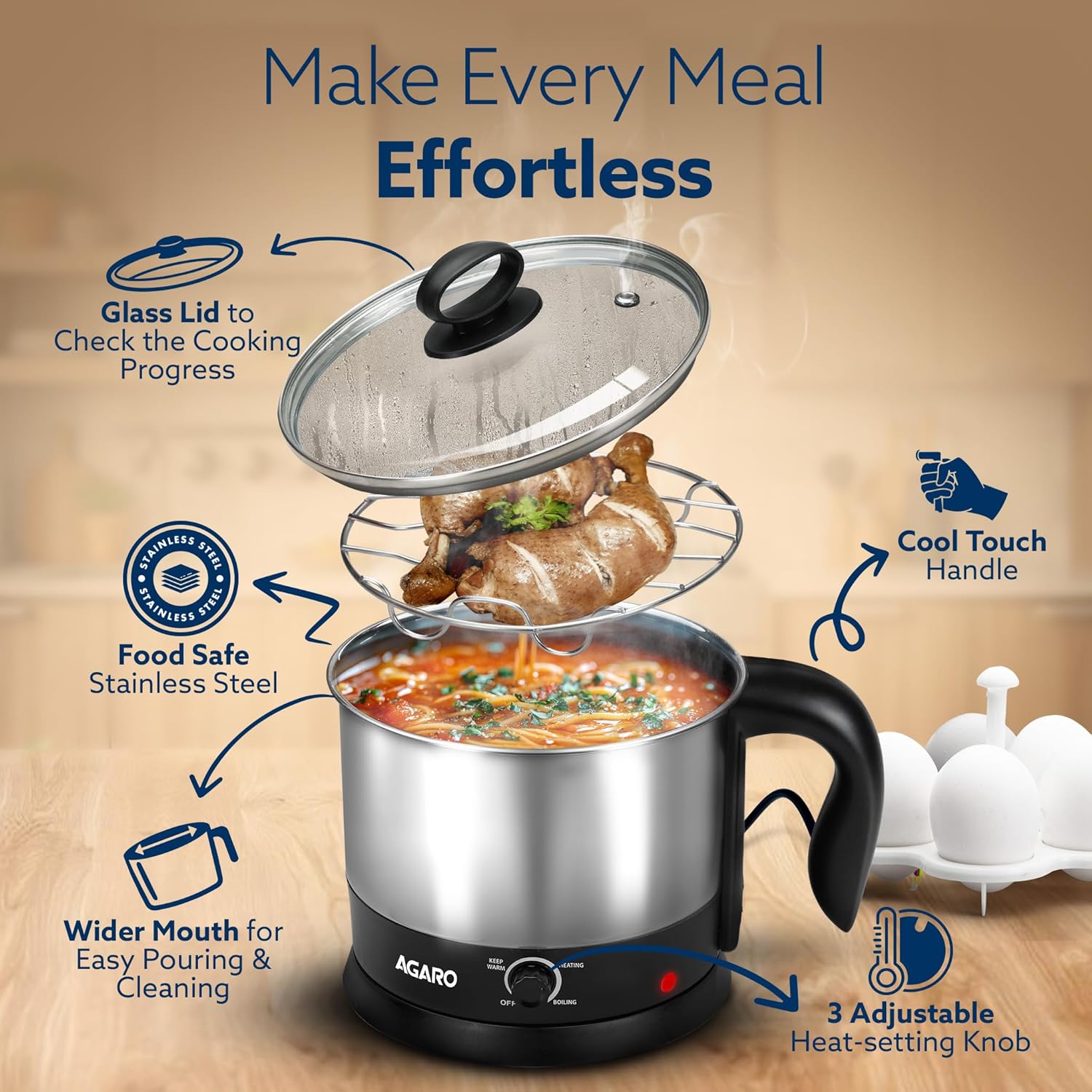 AGARO Esteem Stainless Steel Electric Kettle with Heating Technology
