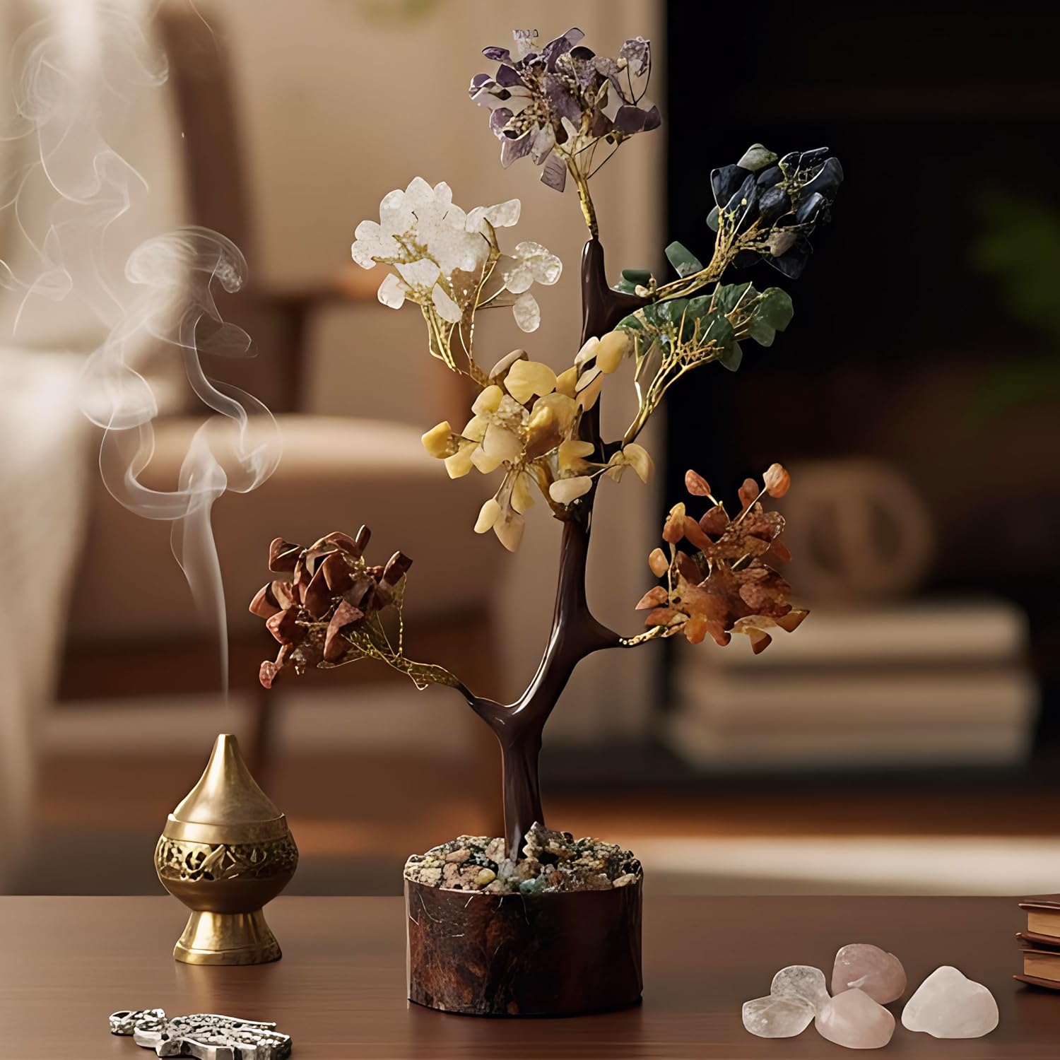 Natural (300 beads) 7 Chakra Tree of Life Crystal Tree for Positive Energy & Healing – Feng Shui Home & Office Decor | Meditation & Reiki Crystal | Housewarming & Birthday Gift