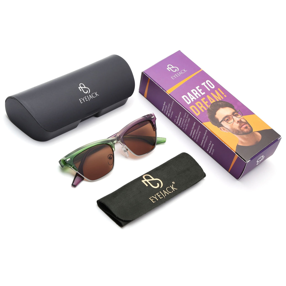Eyejack Green & Purple Cateye Sunglasses for Men and Women - detail view