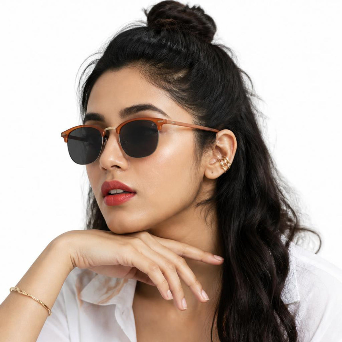 Eyejack Brown Cateye Sunglasses for Men and Women - Style 1253 - worn by a male model (image 3)