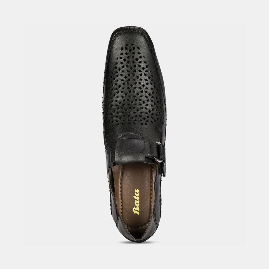 Bata Men's Black Shoe-Style Sandals with Velcro Closure Bata