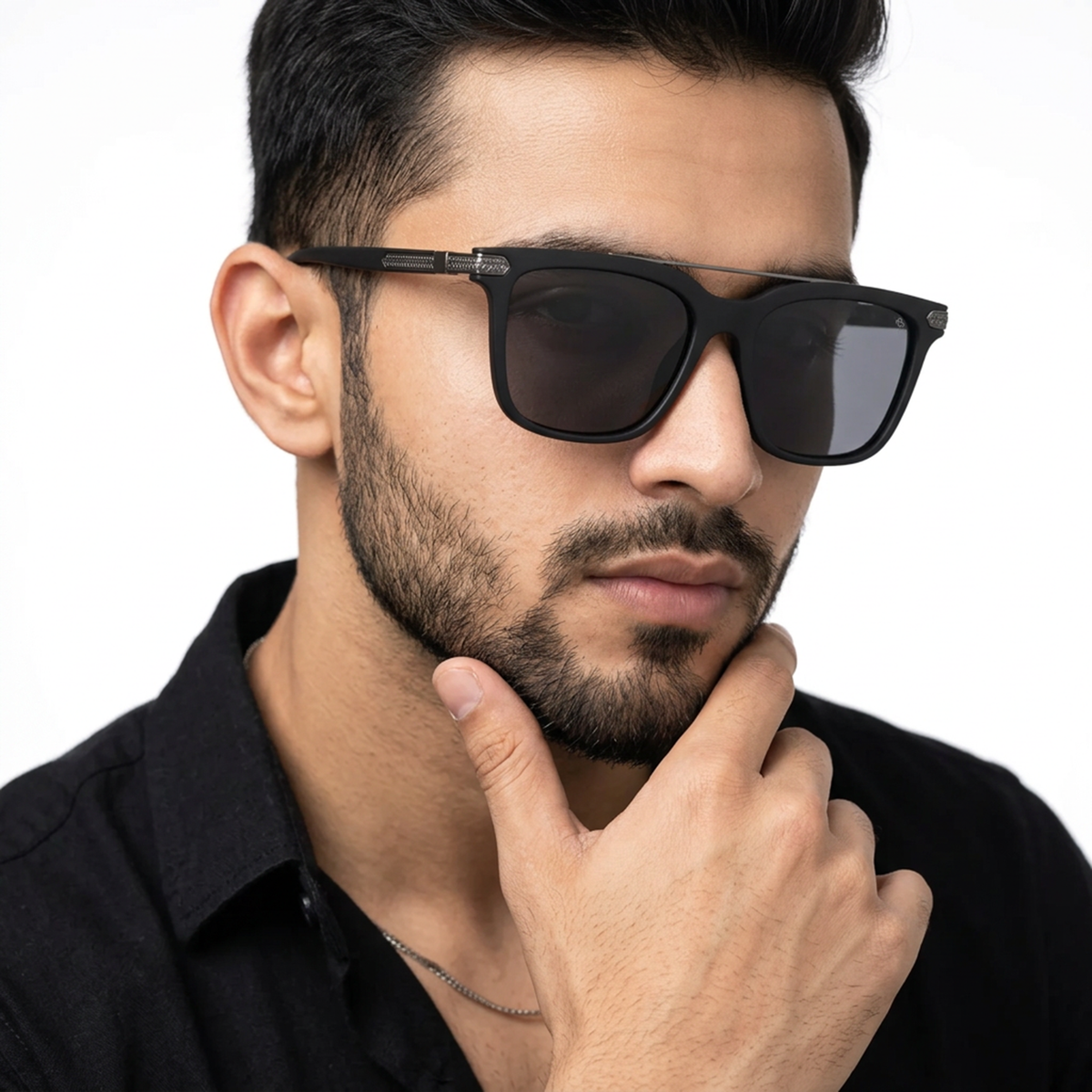 Eyejack Black Wayfarer Sunglasses for Men and Women - Style 2137 - worn by a male model (image 1)