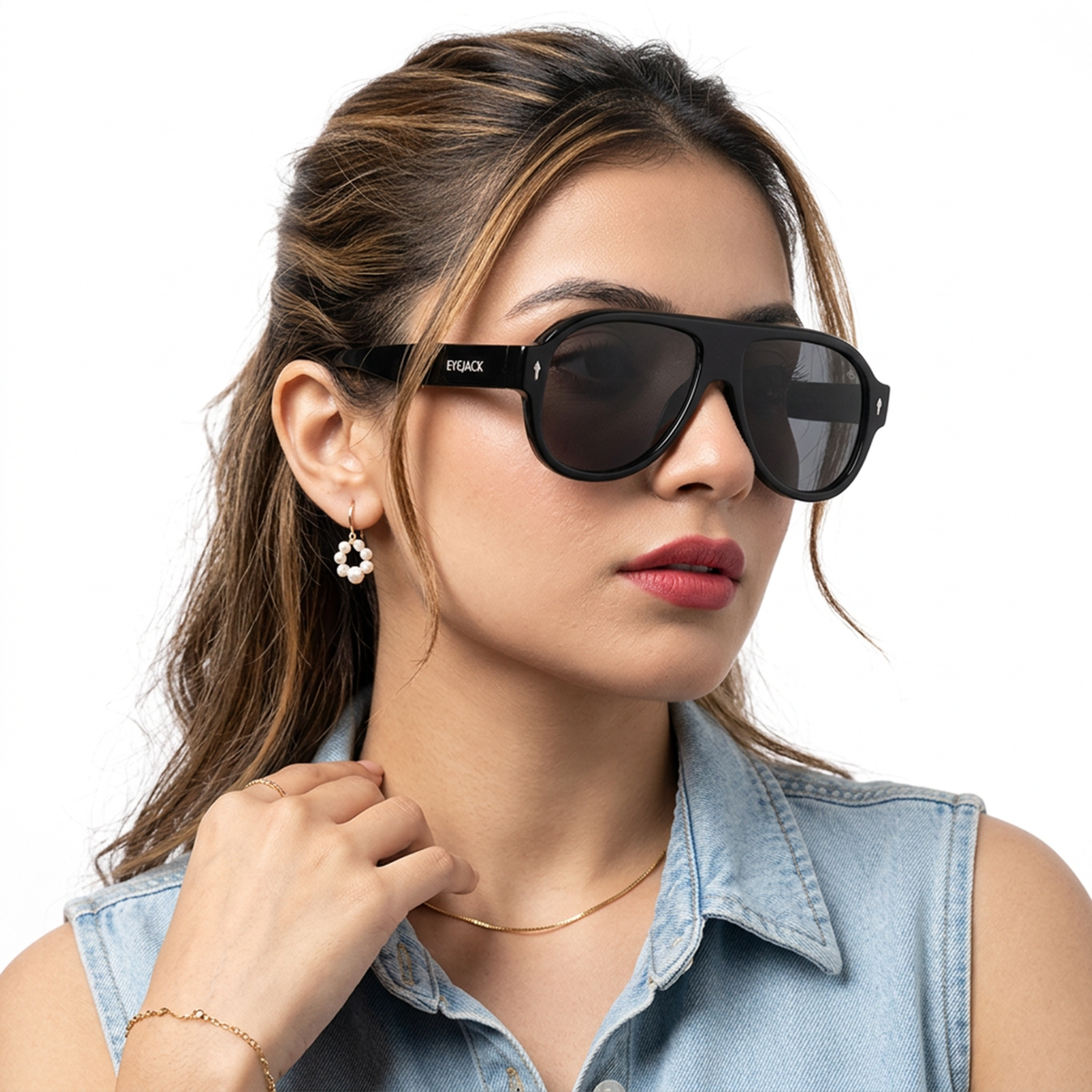 Eyejack Black Oversize Sunglasses for Men and Women - Style 1094 - worn by a male model (image 3)
