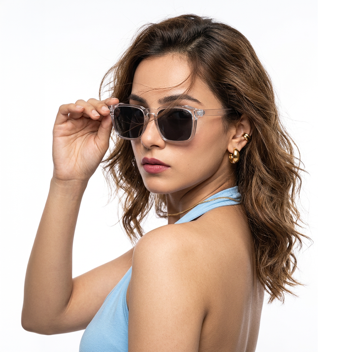 Eyejack Transparent Square Sunglasses for Men and Women - Style L549 - worn by a male model (image 3)