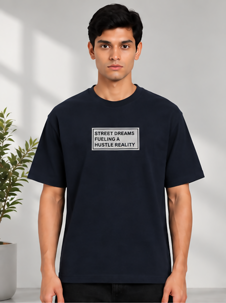 HUSTLE Men's Crew Neck Oversized T-Shirt – Navy Blue