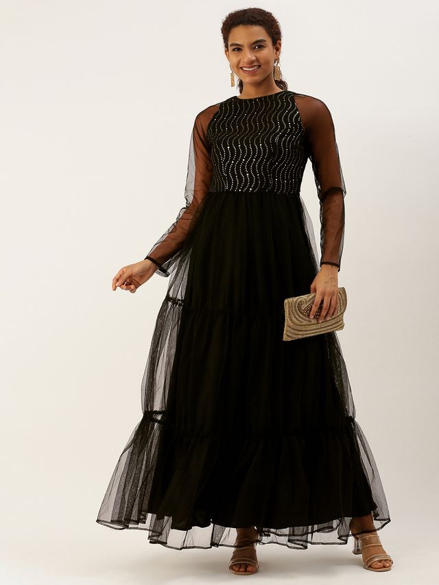 Bollywood Vogue Ready To Wear Black Georgette Sequins Gown