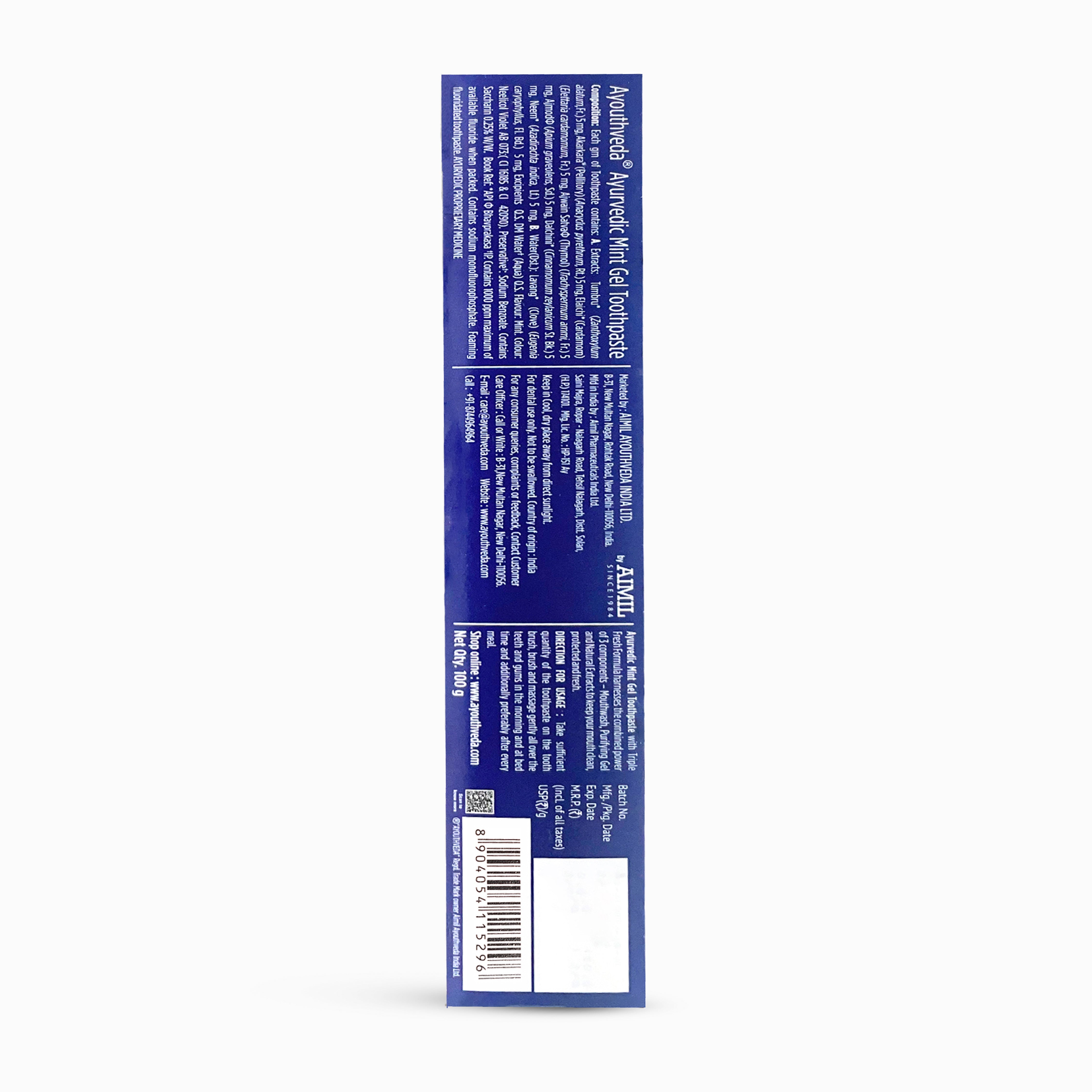 Ayurvedic Mint Gel toothpaste Pack of 4 (100 gm) Aimil Ayouthveda