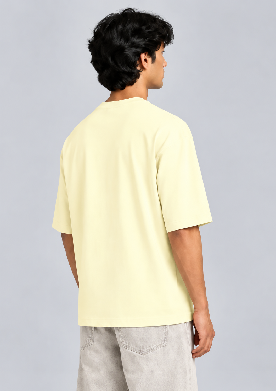 HUSTLE Men's Crew Neck Oversized Tees - Cream