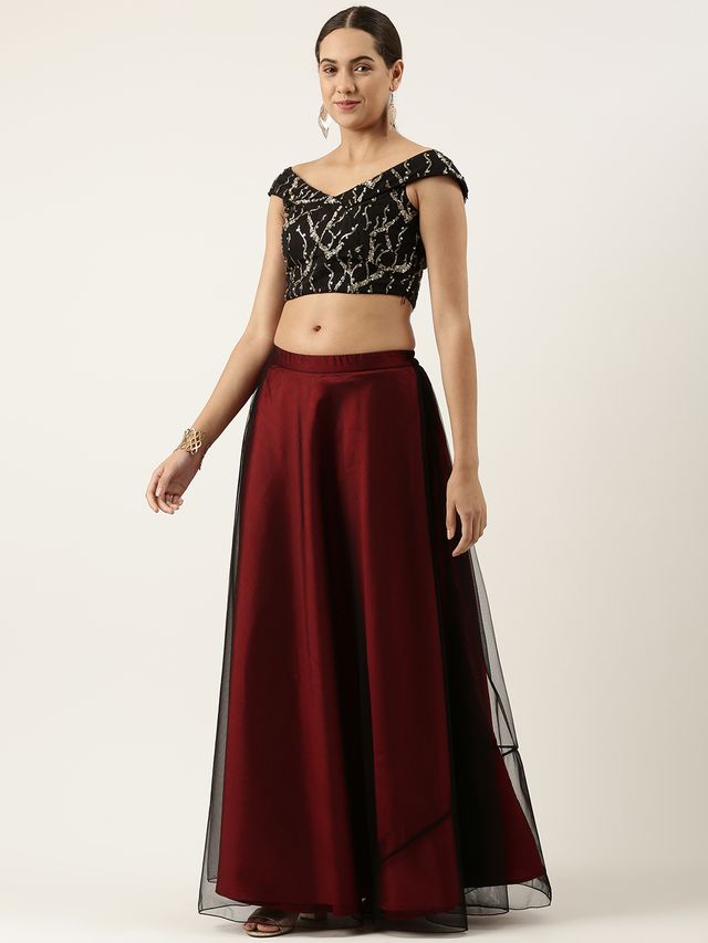 Bollywood Vogue Ready To Wear Black Net Sequins Embroidery Lehenga