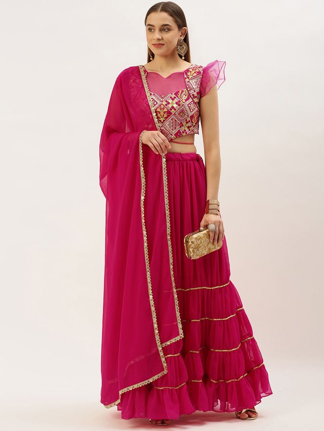 Bollywood Vogue Ready To Wear Dark Pink Embroidered Georgette Lehenga
