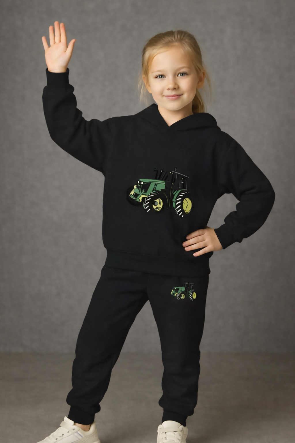 Kids Black Hoodie and Jogger Set with Cute Print Luck Fashion