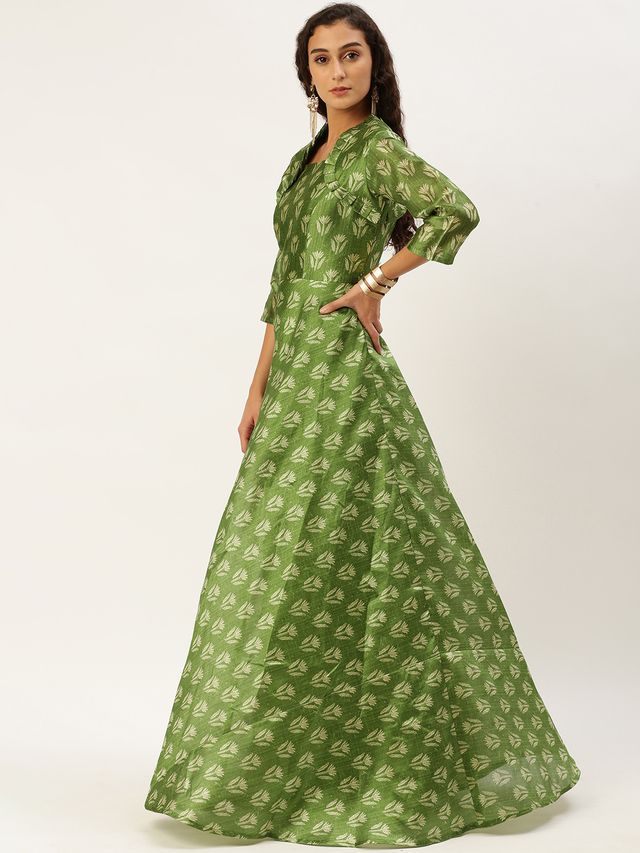 Bollywood Vogue Ready To Wear Green Digital Printed Maxi Dress