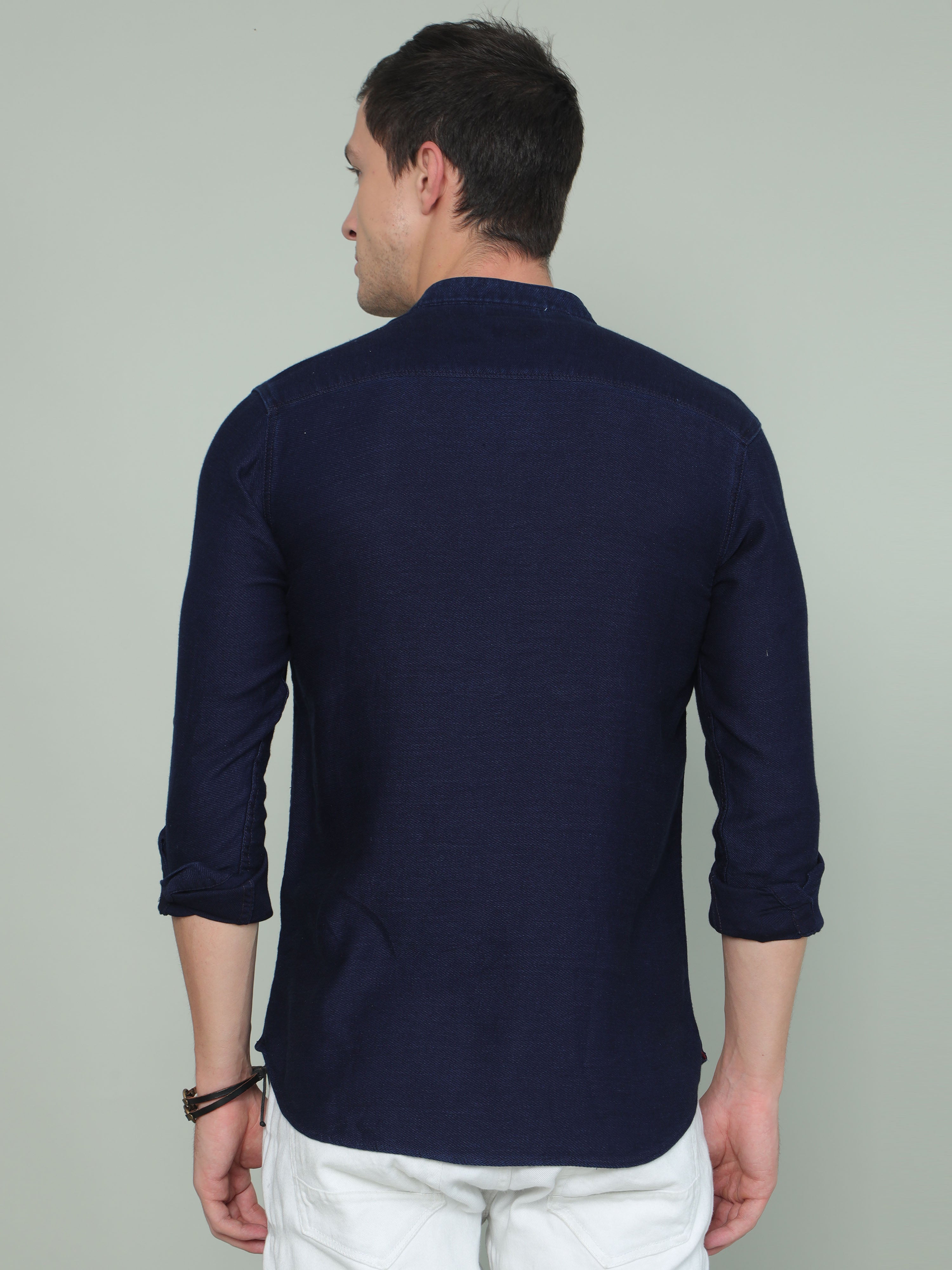 Men's Blue Slim Fit Solid Full Sleeves Casual Kurta Shirt