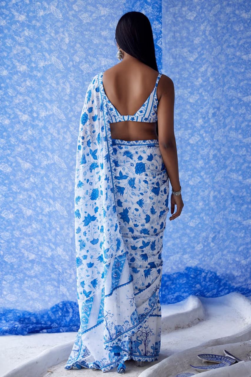 Georgette Saree With Printed Georgette Unstitched Blouse