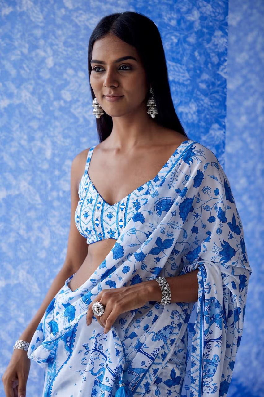 Georgette Saree With Printed Georgette Unstitched Blouse