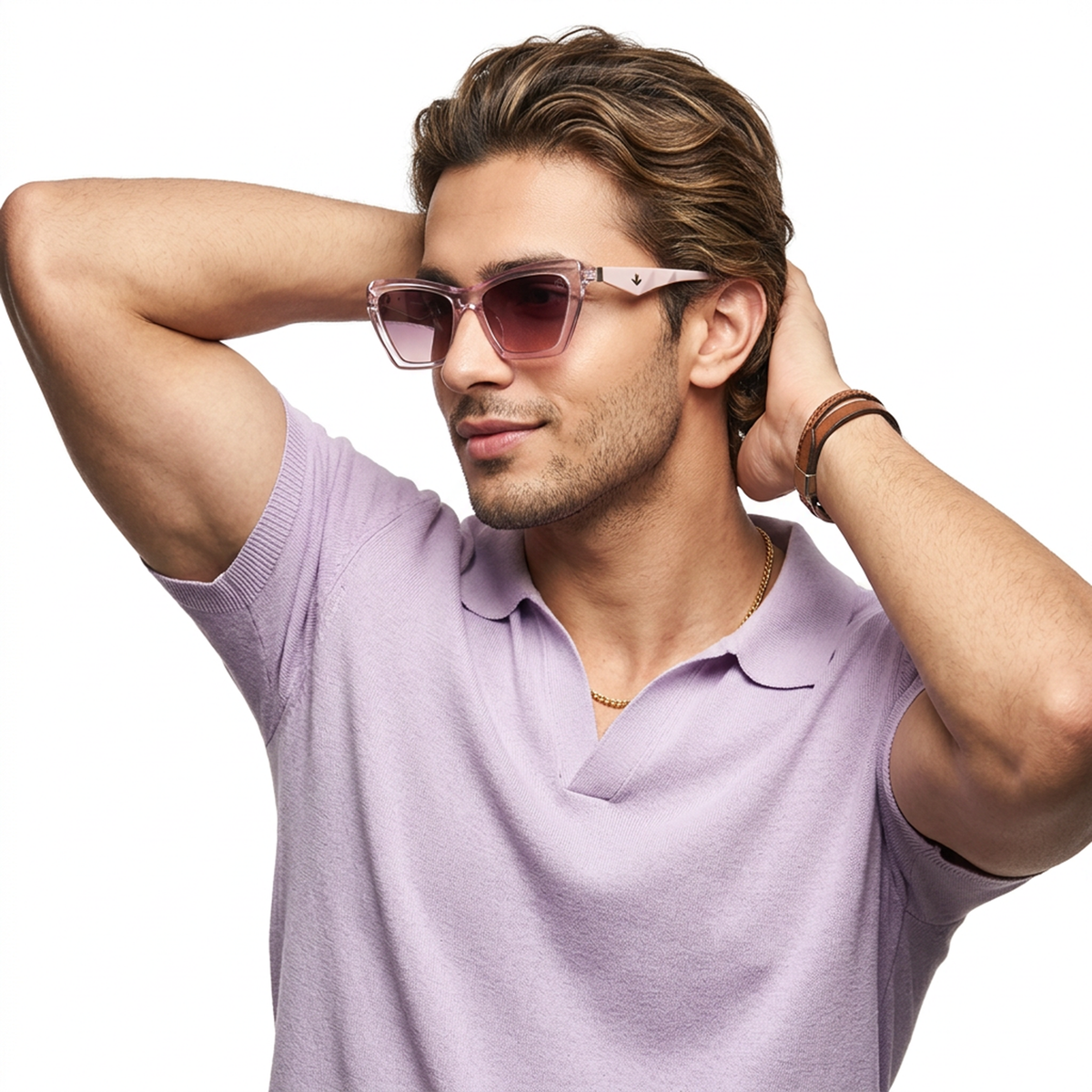 Eyejack Pink Cateye Sunglasses for Men and Women - Style L851 - worn by a male model (image 3)