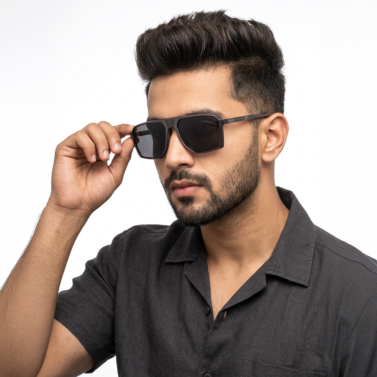 Eyejack Matte Black Wayfarer Sunglasses for Men and Women - Style 1133 - worn by a male model (image 1)