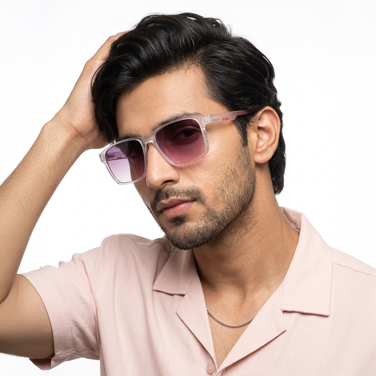 Eyejack Transparent Square Sunglasses for Men and Women - Style 1151 - worn by a male model (image 1)