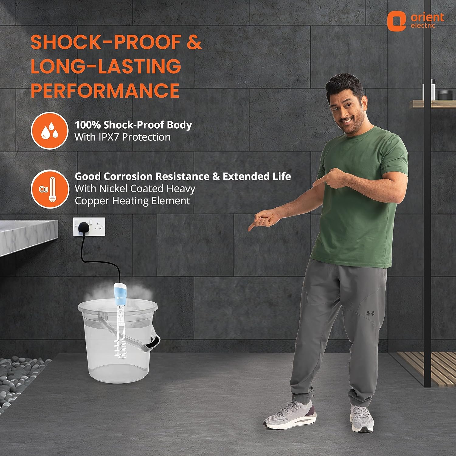 Orient Electric Arc Plus 1.5kw, Immersion water heater 100% shock proof body,Heavy copper element With Bucket clip| ISI certified