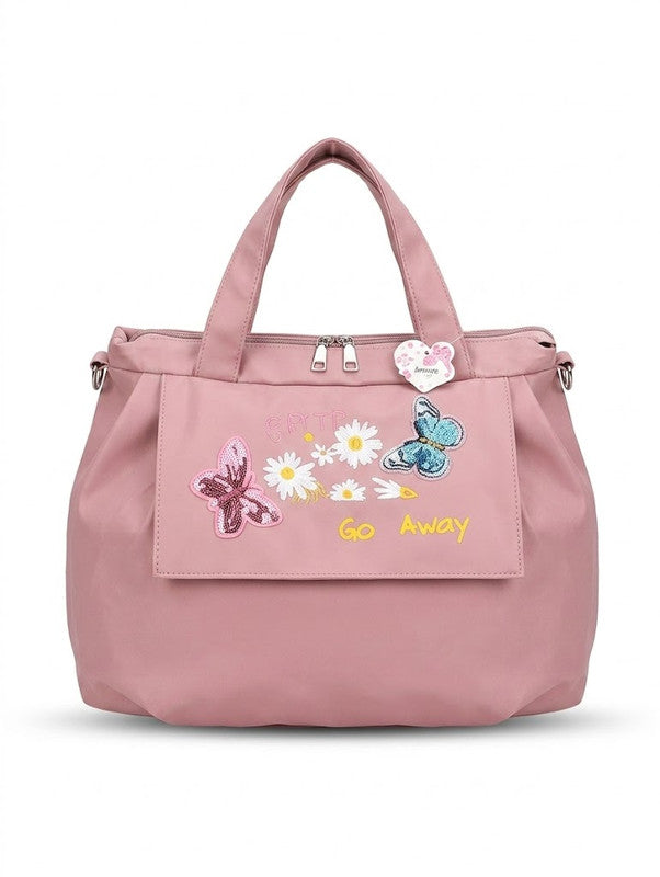 Buddy Cares Women Floral & Butterfly Embroidered Shoulder Bag | Adjustable Crossbody Strap – Pink – view 3 – Buddy Cares
