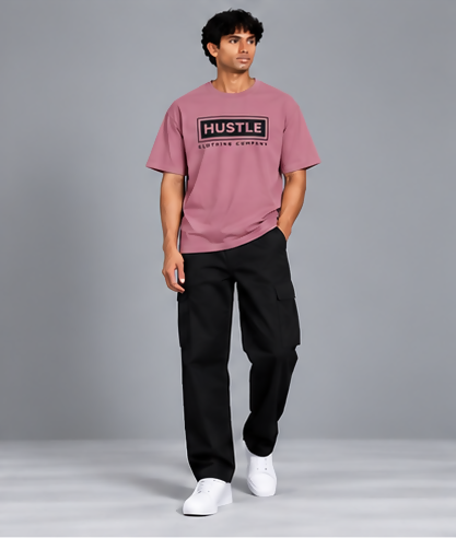 HUSTLE Men's Crew Neck Oversized T-Shirt – Mauve Rose(Oversized Fit)
