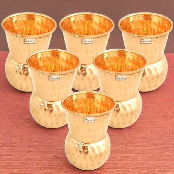 Pure copper muglai matka glass tumbler hammered design (set of 6x375ml) | PRISHA INDIA CRAFT