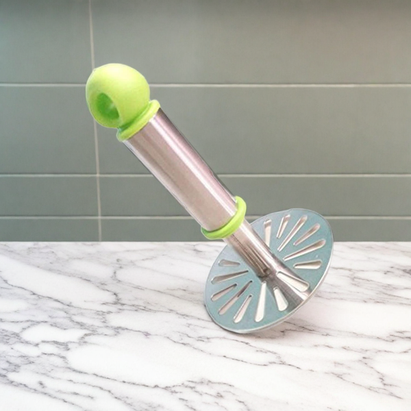 Ganesh Potatopav Bhaji Masher With Plastic Handle Silver Plastic - Oval Pav Masher Potato 1-piece Smasher Handle Multicolor