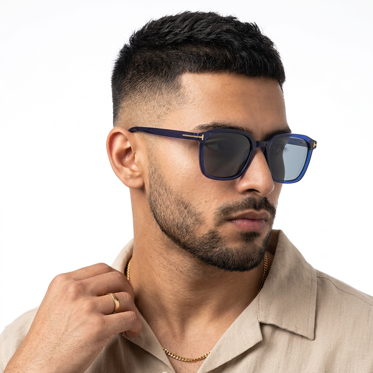 Eyejack Blue Square Sunglasses for Men and Women - Style 1063 - worn by a male model (image 1)