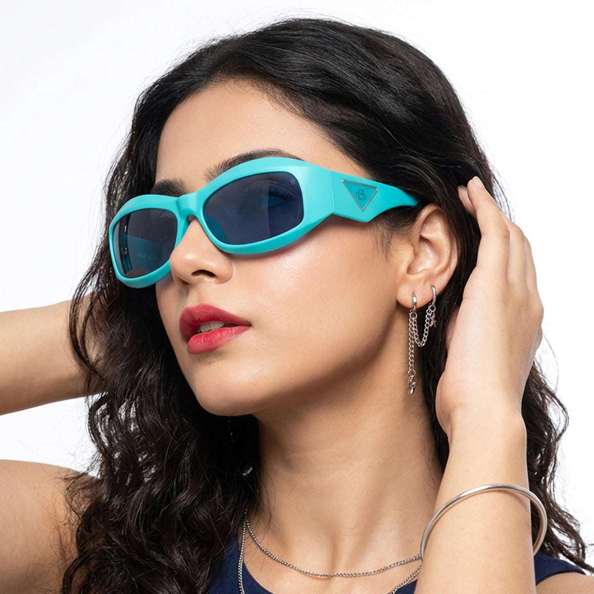 Eyejack Sea Green Wrap Around Sunglasses for Men and Women - worn by a male model (image 3)
