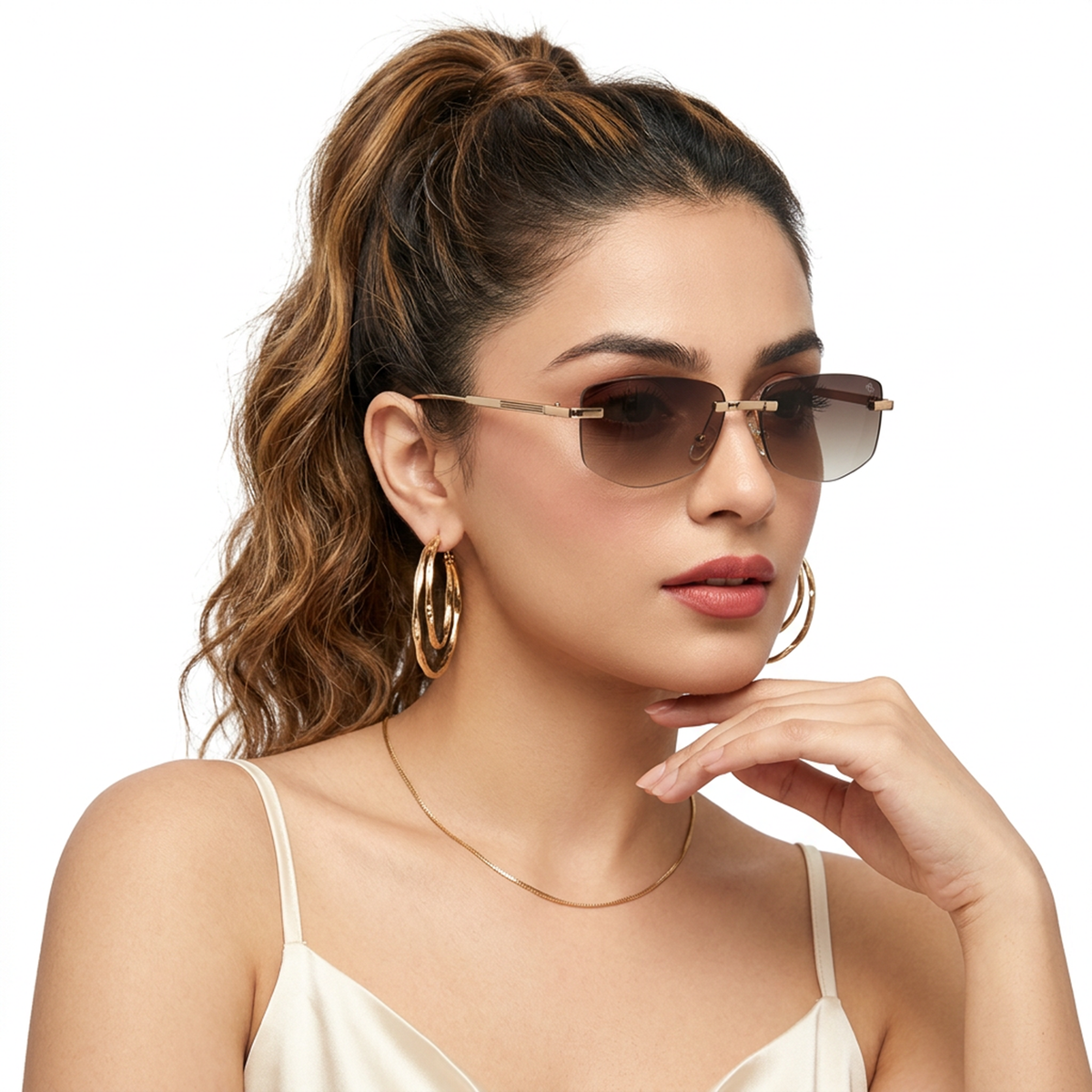 Essence Royal Golden Rimless Sunglasses for Men and Women - Style 2543 - worn by a male model (image 3)