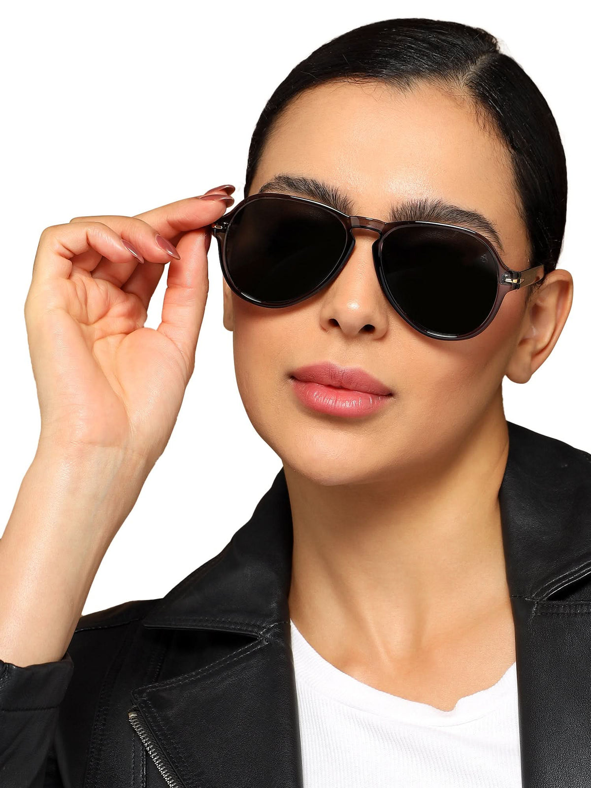 Eyejack Transparent Grey Aviator Sunglasses for Men and Women - worn by a male model (image 2)