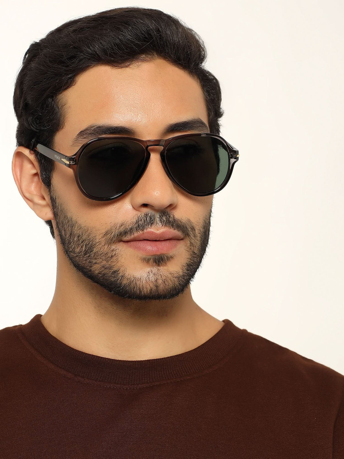 Eyejack Transparent Grey Aviator Sunglasses for Men and Women - worn by a male model (image 1)