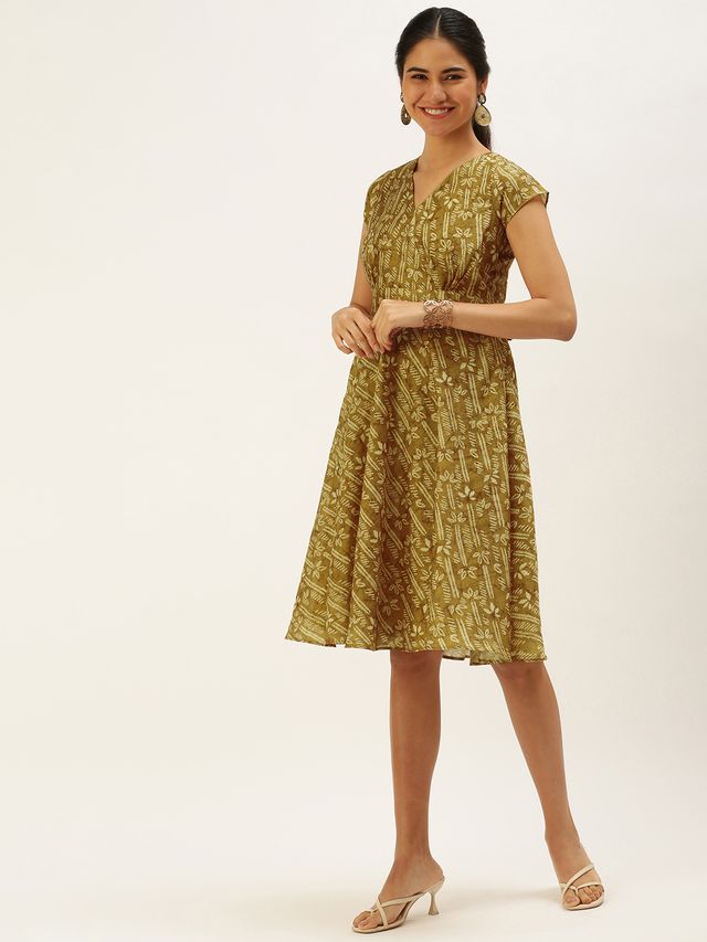 Bollywood Vogue Ready To Wear Green Printed Art Silk Mini Dress