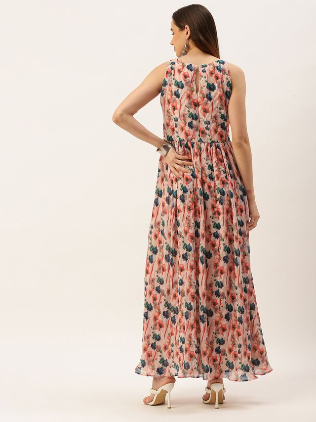 Bollywood Vogue Ready To Wear Multicoloured Georgette Pleated Dress